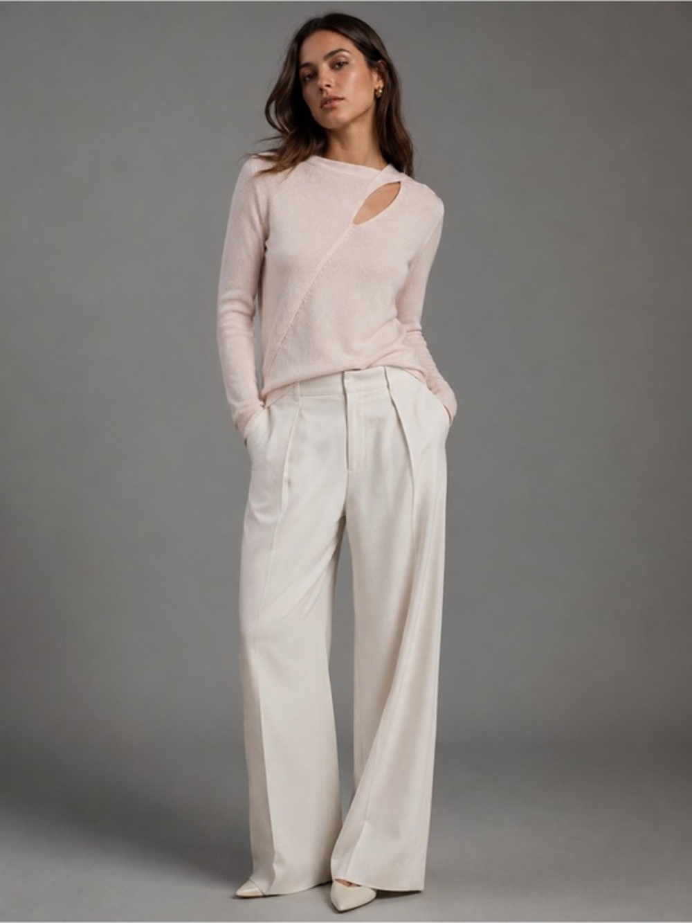 A.L.C. Cutout Cashmere Wool Sweater Light Pink Womens Small Quiet Luxury